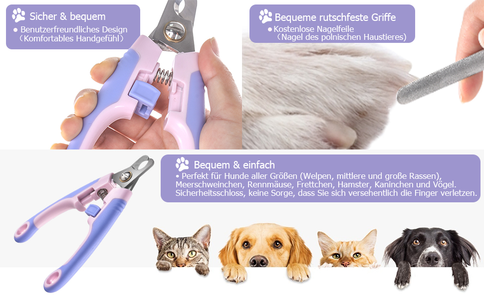 Професійна кусачка для собак та котів EooCoo, великих та середніх порід, з захистом, блокуванням та пилочкою для нігтів - ідеальний подарунок на Різдво, фіолетовий + рожевий