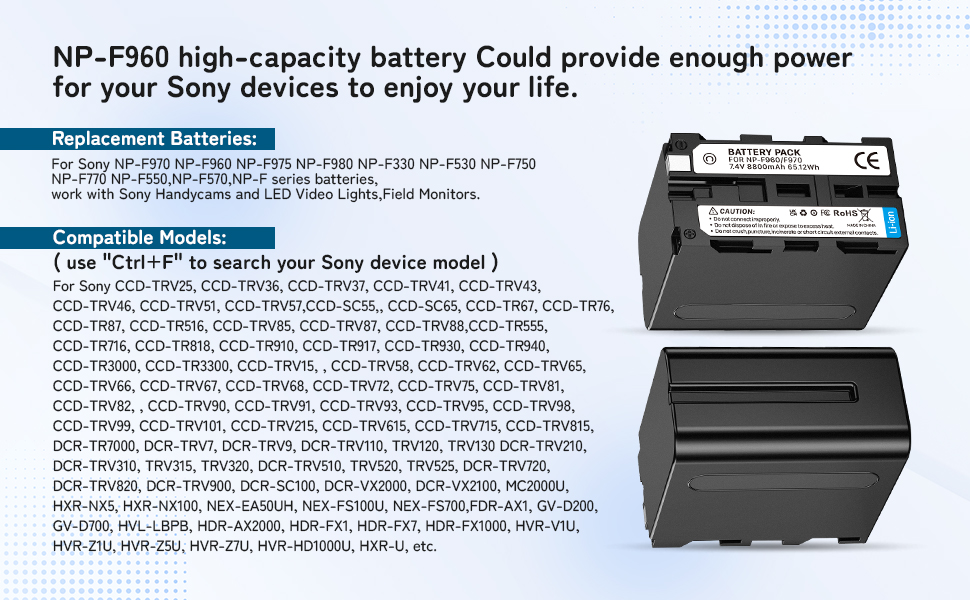 Акумулятор Sony NP-F970 8800mAh (2 шт.) + USB зарядний пристрій для NP-F960/950/930/550/570/750 для відеокамер, моніторів, світла