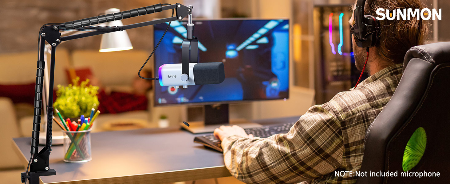 Підставка для мікрофону SUNMON для Fifine AM8, K688 PodMic, HyperX QuadCast, Blue Yeti, Shur MV7 - білий мікрофонний важіль, кріплення