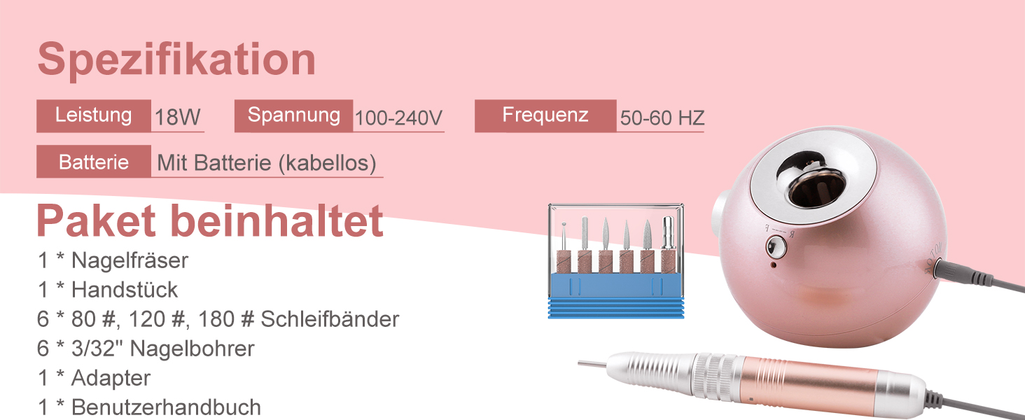 Електричний набір для манікюру та педикюру Delanie Nagelfräser 35000 U/Min 6 в 1 (рожеве золото, акумуляторний)