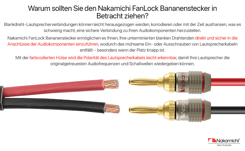З'єднувачі банани Nakamichi FanLock Excel-Serie 24K, 10-18 AWG, 4 мм, для аудіокабелів, 4 шт. (2 пари)