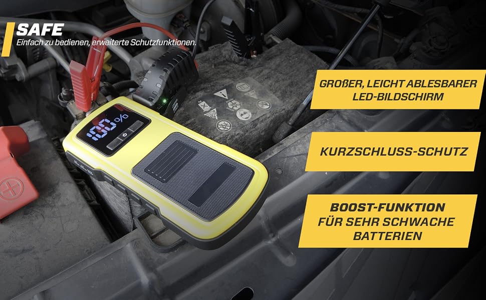 Бустер для авто MAXTOOLS JS500 2200A 22Ah — Пусковий пристрій (Jump Starter) для 12V дизельних та бензинових двигунів, Powerbank з LED-ліхтарем та USB