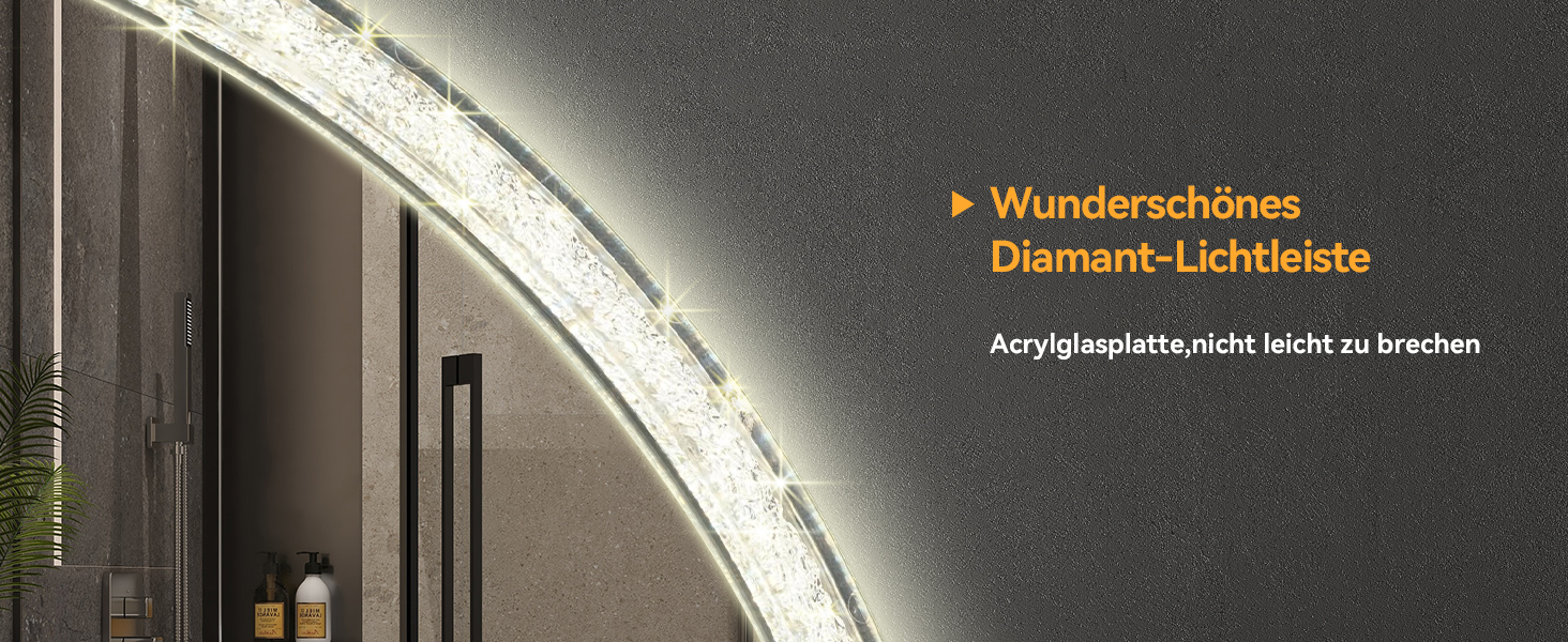 Дзеркало для ванної кімнати YOURLITE з підсвічуванням, 60 см, LED, сенсорне керування, 3 кольори, регулювання яскравості, протизапітніння, функція пам'яті, годинник, білий (сріблястий)