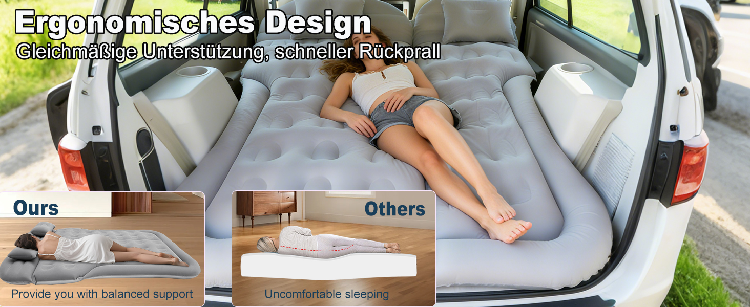 Надувний матрац для авто SUV, вантажівки та кемпінгу - матрац для заднього сидіння з електричною помпою, сірий