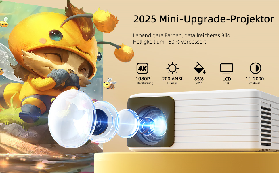 Міні проектор YOTON Y3 Beamer Klein: 1080P, 15000 люмен, для домашнього кінотеатру, HDMI/USB/Phone/PS5, Zoom, ідеальний для дітей (чорний)
