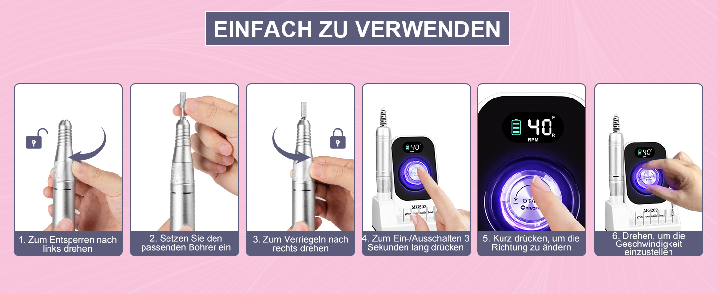 Електрична фрезер для нігтів 12в1 з кейсом, 40000 об/хв - професійний набір для манікюру та педикюру, для гелю та акрилу (білий)