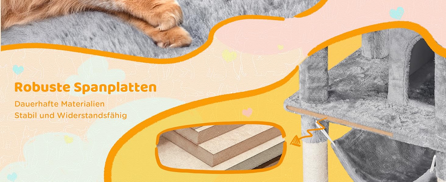 Котячий будиночок Yaheetech 170 см: когтеточка, ліжко, оглядова платформа, гамак, іграшки (сірий)