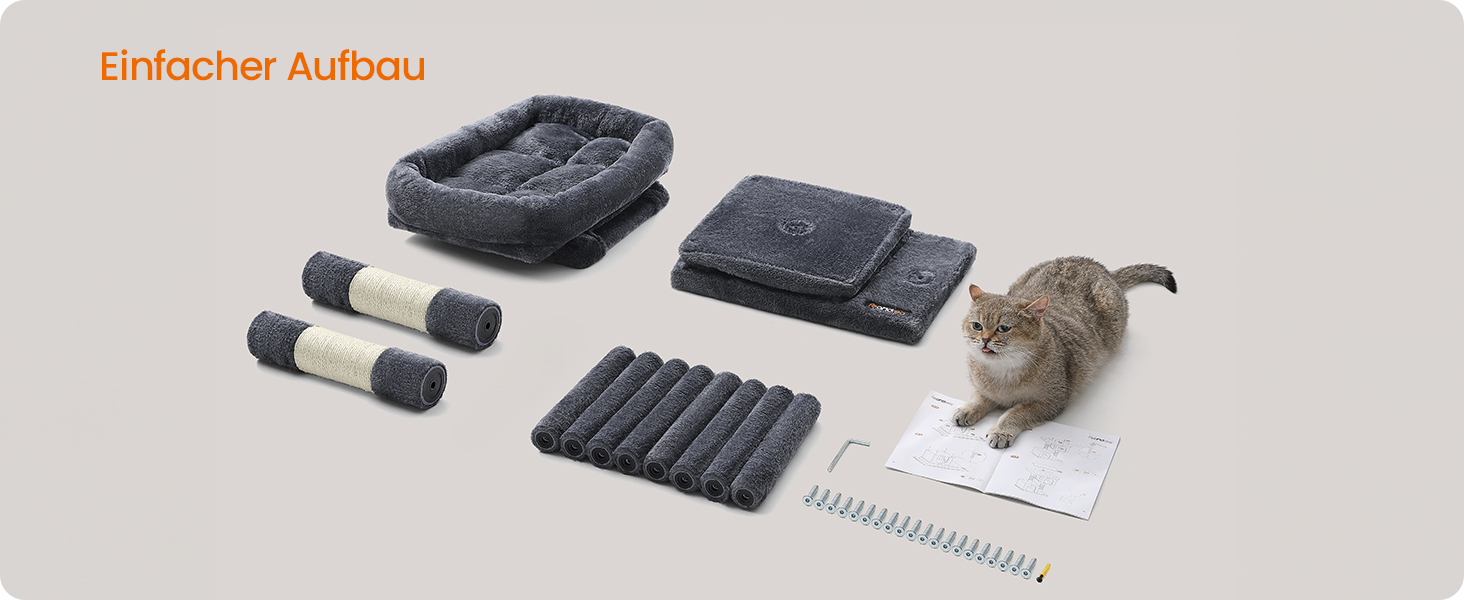 Драбина для котів Feandrea, 67 см, сірий, для кошенят до 3 кг, з великою платформою та сизалевими стовпами, PCT611W01