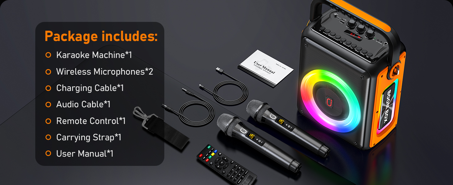 Караоке Машина з 2 Бездротовими Мікрофонами для Дорослих, Портативна Bluetooth Колонка з RGB-підсвіткою, Partybox, Підтримка TF/USB, AUX, Rec, TWS S65