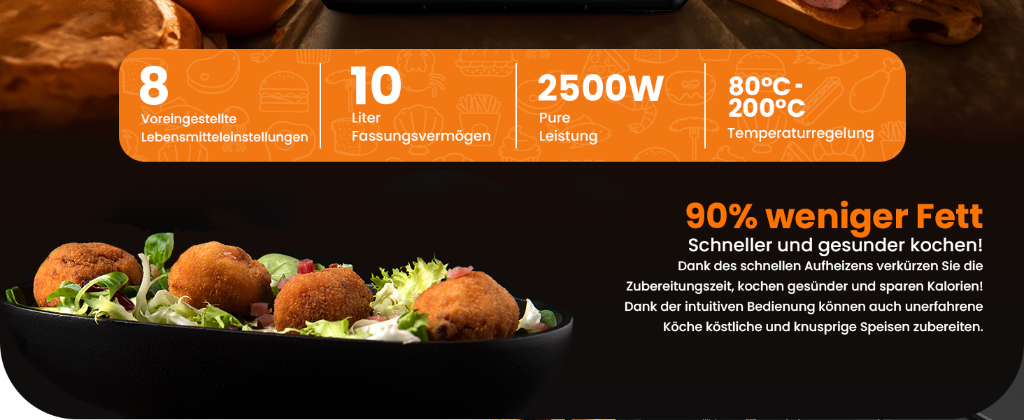 Фритюрниця Extralink 1400W з гарячим повітрям, 4.2L, 10 функцій приготування, LED-дисплей, економна, 90% менше жиру