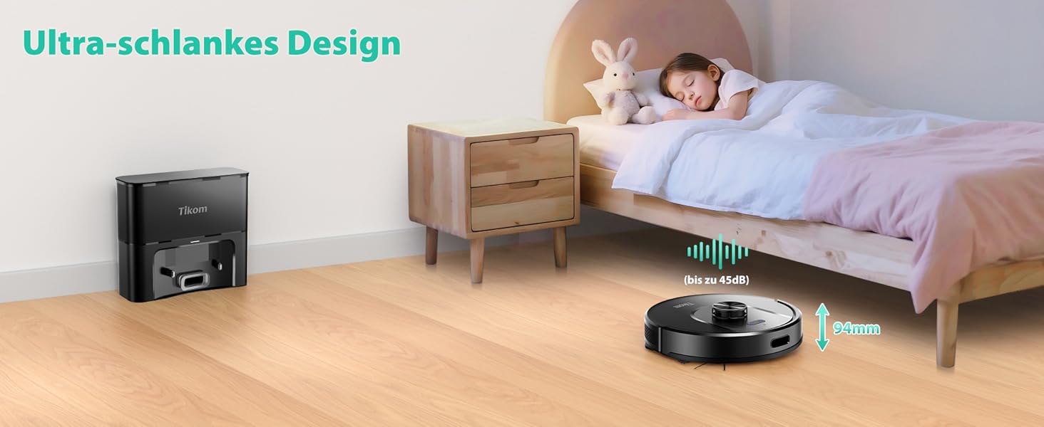 Робот-пилосос Tikom L8000 Plus з потужністю 6000Pa, станція самоочищення, LiDAR-навігація, Wi-Fi, мапінг, для шерсті тварин, килима та твердих підлог