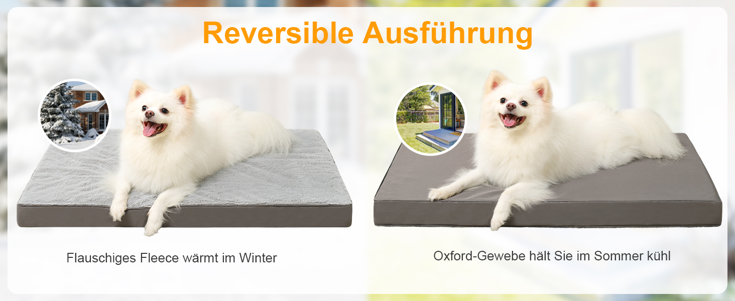 Ортопедичне ліжко для собак великих порід KSIIA, 105x70 см, знімний чохол, двостороннє, сіре, 75x47x7 см