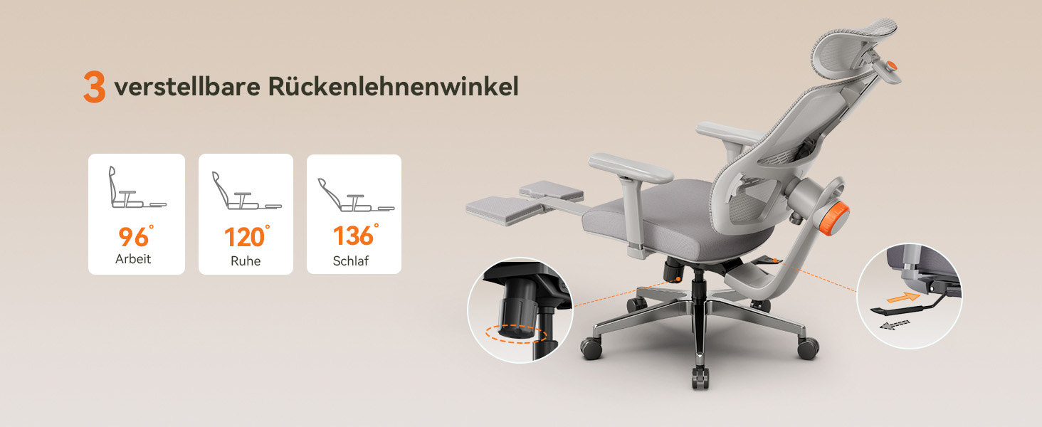 Офісне крісло Newtral MAGICH-PRO з підніжкою, ергономічне, з динамічною підголівником та поперековою підтримкою (сірий)