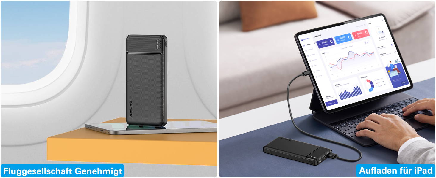 Power Bank AsperX 10000mAh (2 шт.) з USB-C, 4 порти, чорний+білий, для iPhone, iPad, Huawei, Tablet