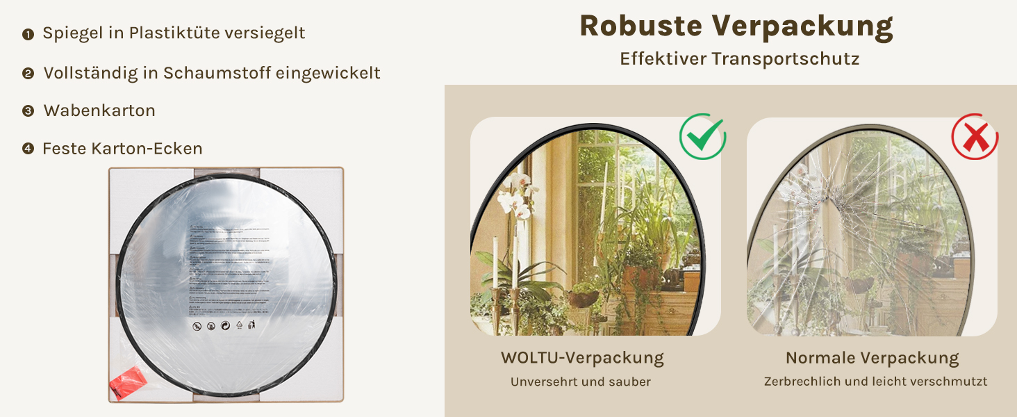 Круглий настінний дзеркало WOLTU 40 см з рамою, сучасний декор для ванної, спальні, вітальні, коридору, декоративне дзеркало для макіяжу зі скла, металу та MDF, з гачком (71L x 71B см, Чорний)