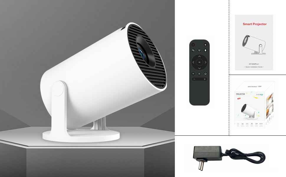 Портативний проєктор HY300 Pro+ Mini: 1080P, 200 ANSI, Android 13, Wi-Fi 6, BT5.2, Автоматичне вирівнювання, для кіно на відкритому повітрі та підключення до телефону