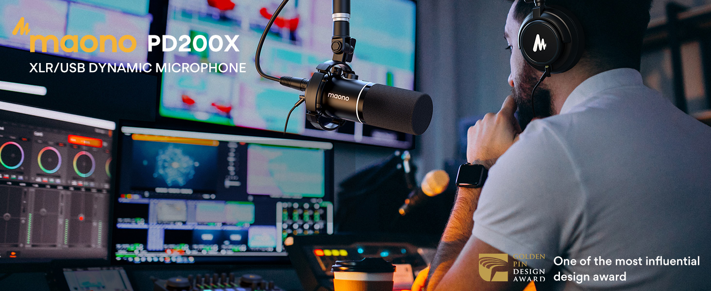 Мікрофон MAONO PD200XS XLR/USB: Набір для стримінгу, запису та геймінгу з RGB підсвіткою, регулюванням гучності та беззвучною кнопкою