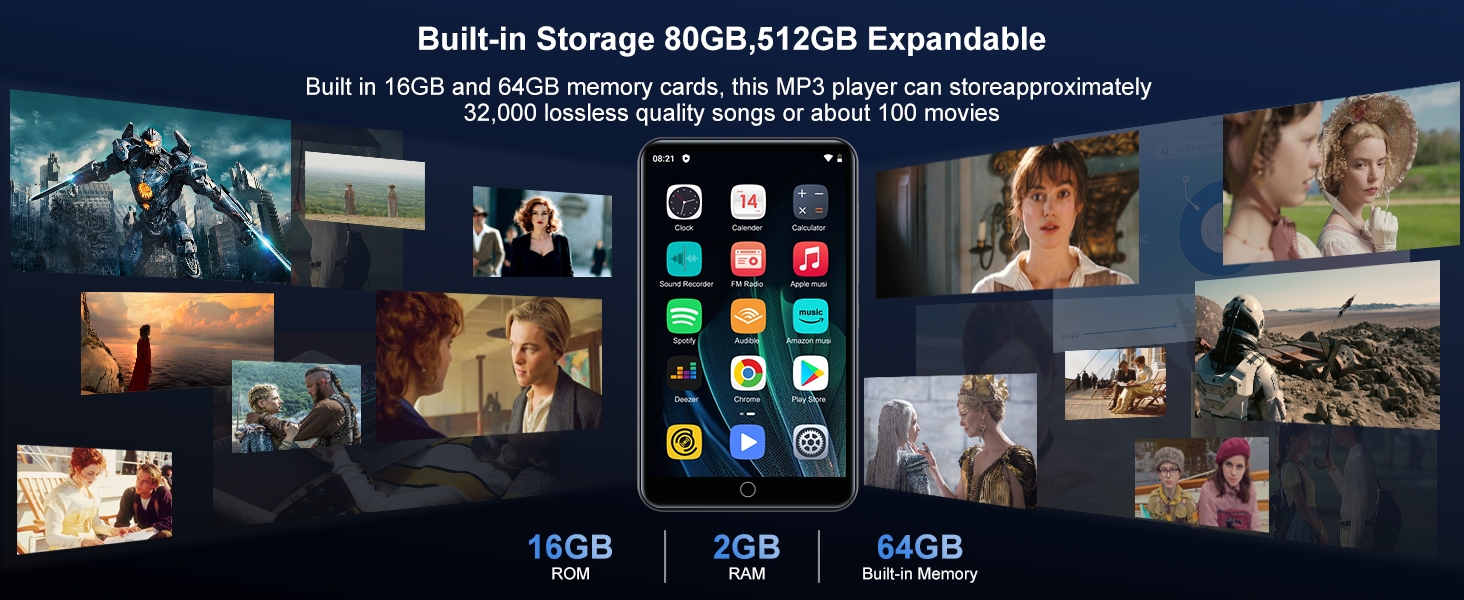 MP3-плеєр ZAQE 80GB Bluetooth WiFi Android Spotify MP4 для дітей (Чорний)