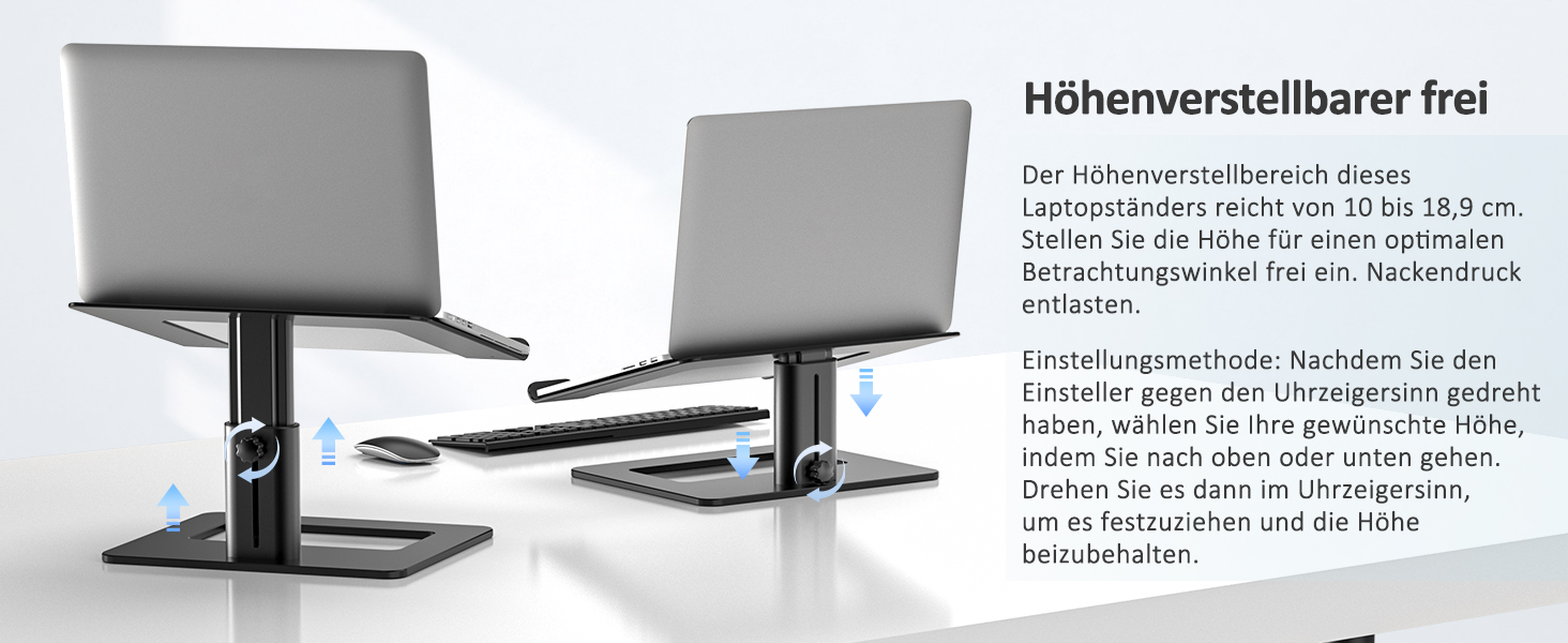 Adjustable Laptop Stand with Ventilation - Aluminum Laptop Riser for Desk - Compatible with 10-17