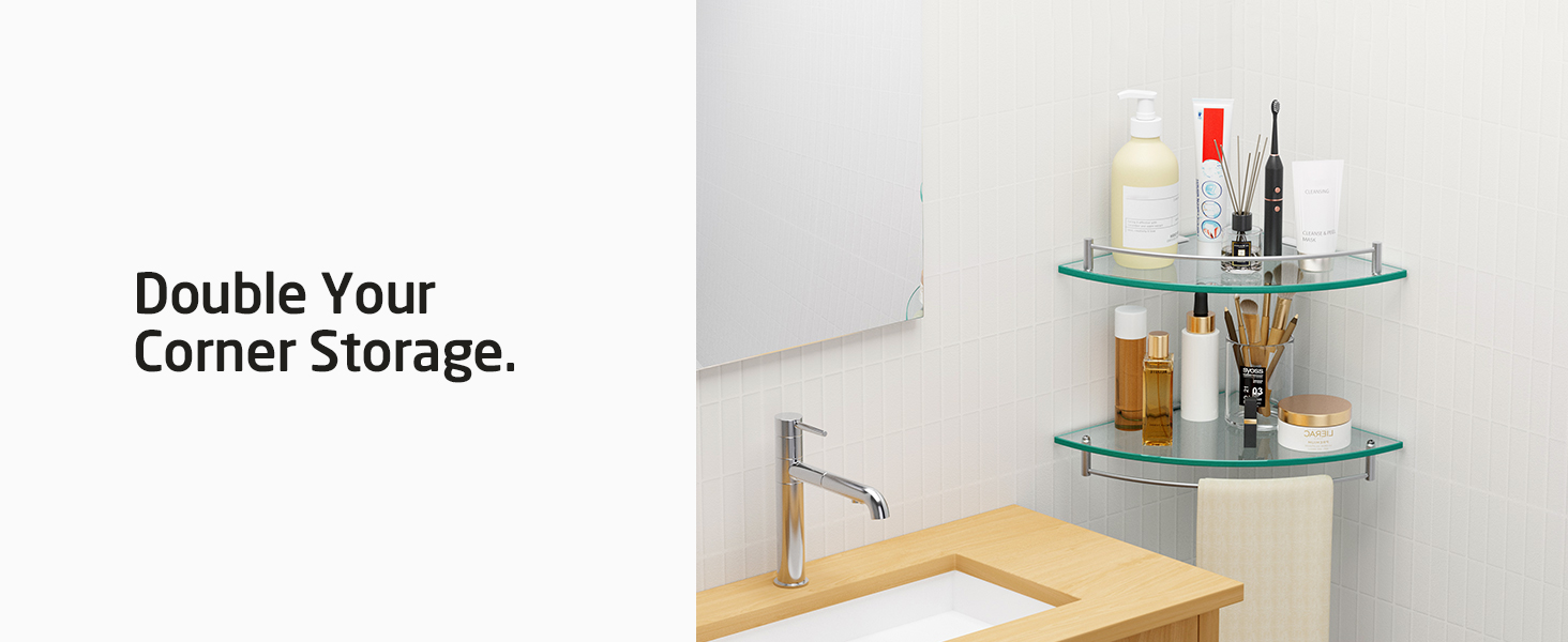 Скляна поличка для душу KES - 2 шт. з нержавіючої сталі (SUS304) для ванної кімнати