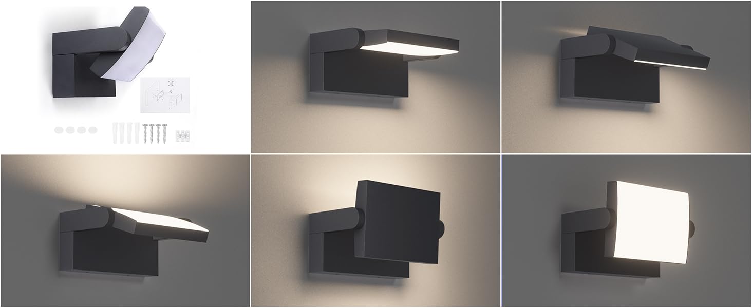 Klighten Зовнішня лампа 24W, водонепроникна IP65, поворотна LED панель для саду, тераси, фасаду. 1500 люмен, тепле біле світло 3000K, антрацит