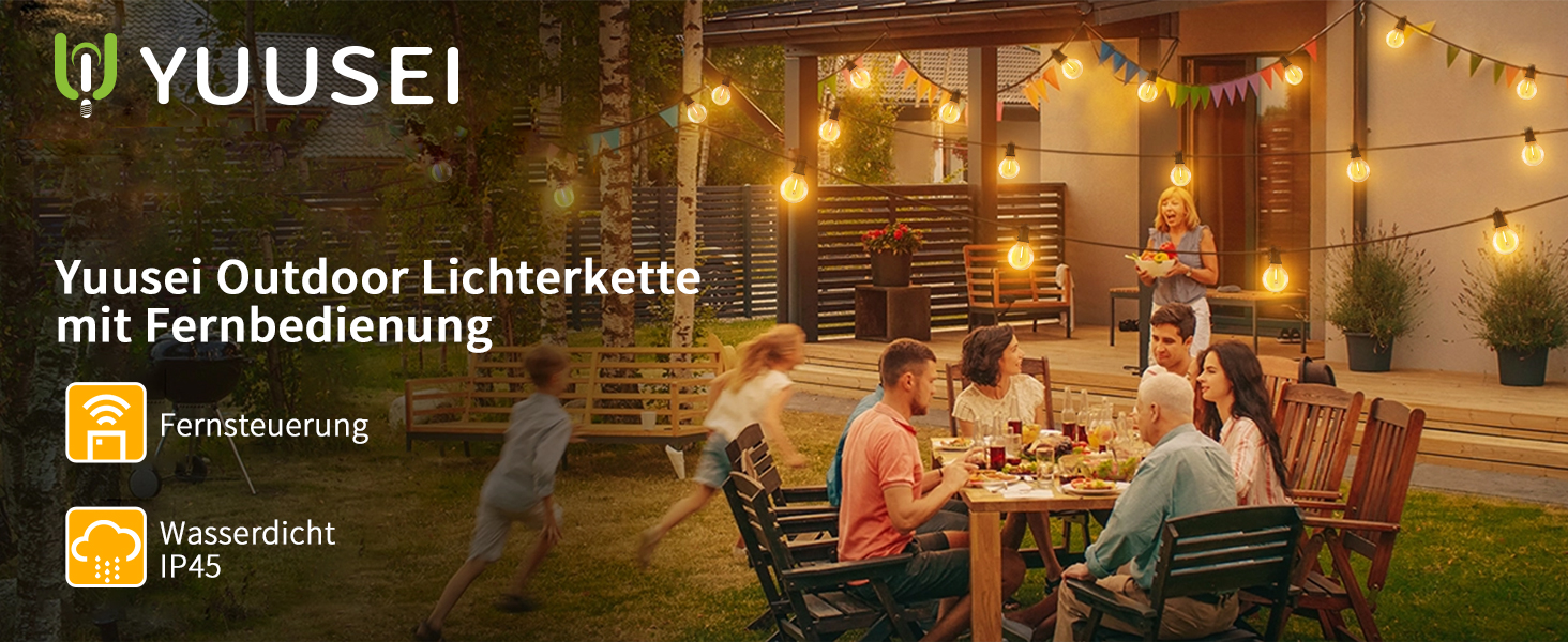 LED гірлянда Yuusei для декору: 100+4 лампочки, тепле світло, IP45, 45м (2x30м), для саду, балкону, вечірки