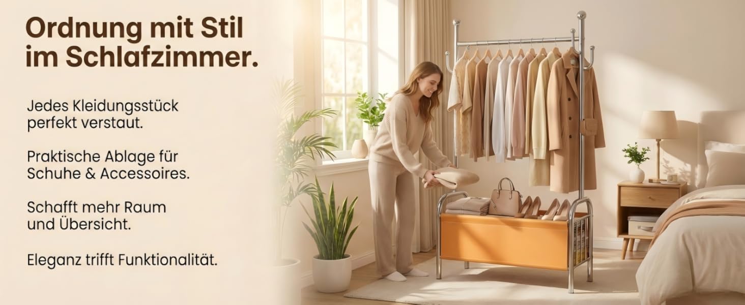 Вішалка для одягу з нержавіючої сталі з кошиком для білизни, міцна, витримує до 115 кг, 3-в-1, для спальні, коридору - UP01