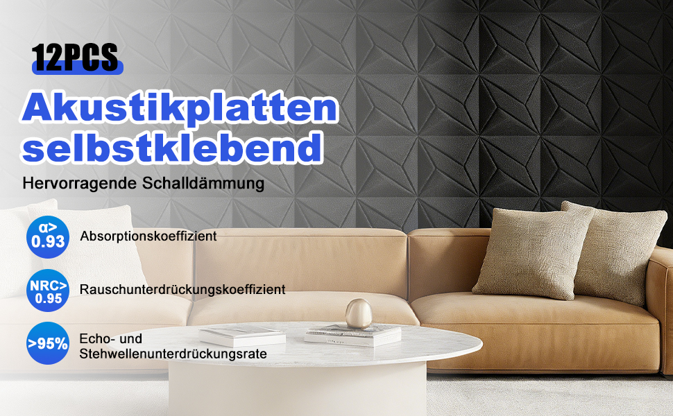 Самоклеючі акустичні панелі для звукоізоляції 30x30x0.9 см, 12 шт — шумопоглинаючі плити з лінійним дизайном для студії, кінотеатру та ігрової кімнати