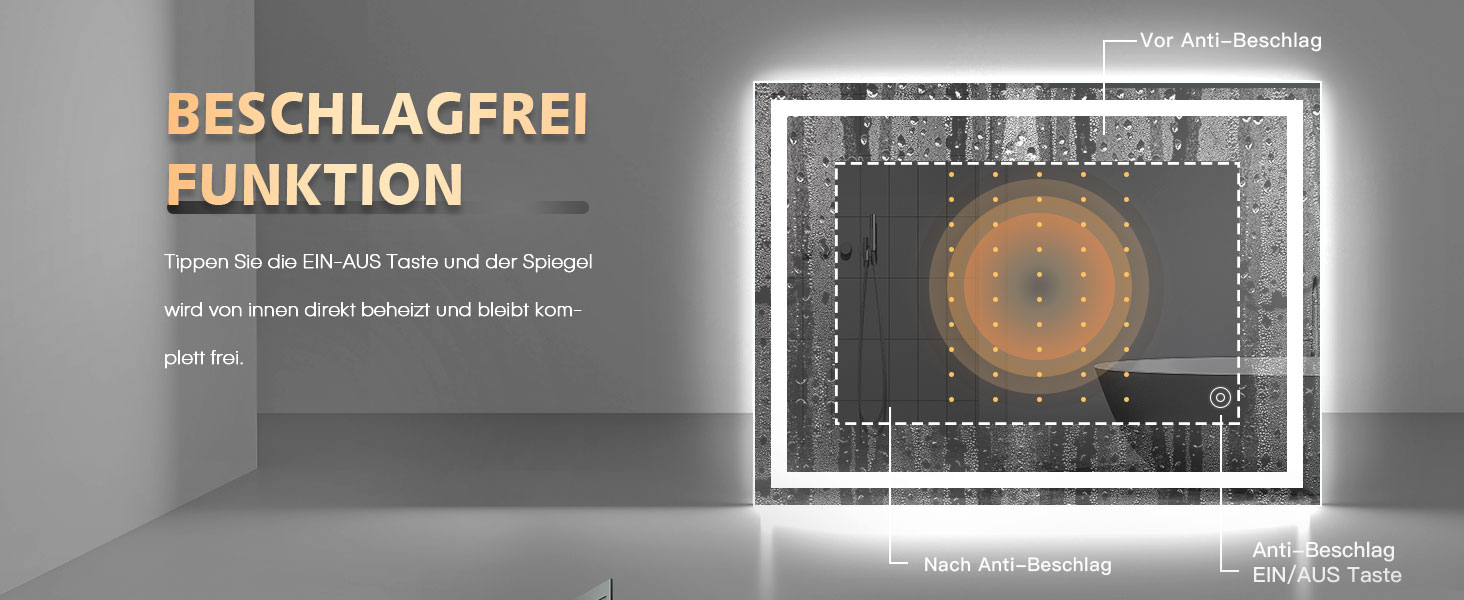 Дзеркало для ванної кімнати з підсвічуванням LED, 50x70 см, сенсорне керування, протитуманне покриття, 6400K, енергозберігаюче