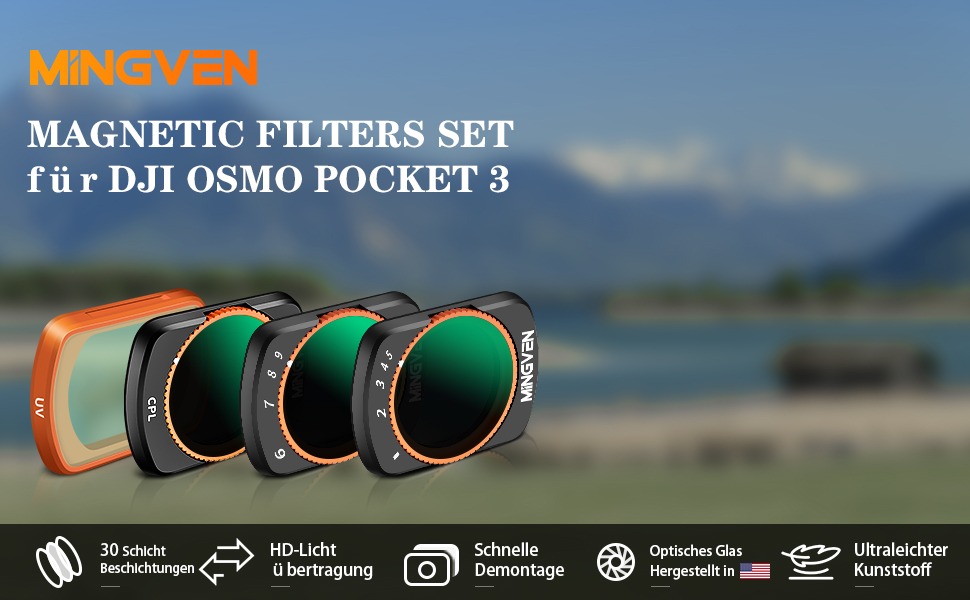 Набір фільтрів ND для DJI Osmo Pocket 3 Creator Combo: ND, CPL, UV, VND (1-5 Stopps, 6-9 Blendenstufen)