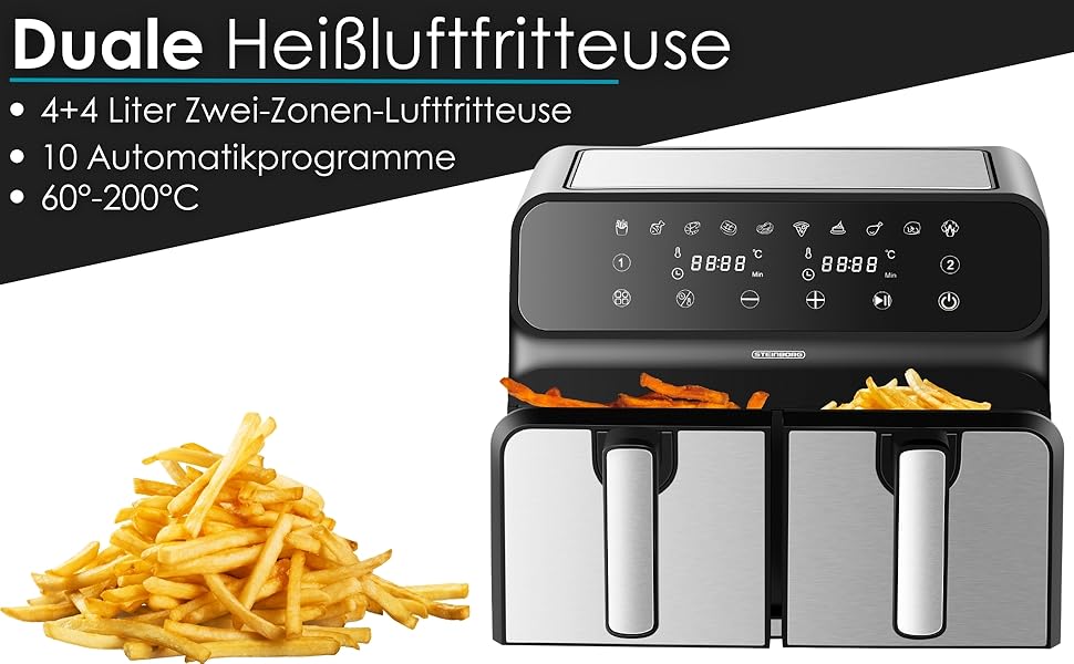 Багатофункціональна фритюрниця без олії | Air Fryer з 2 камерами | Міні-печі Air Fryer 4-в-1 | Фритюрниця, дегідратор, гриль, духовка