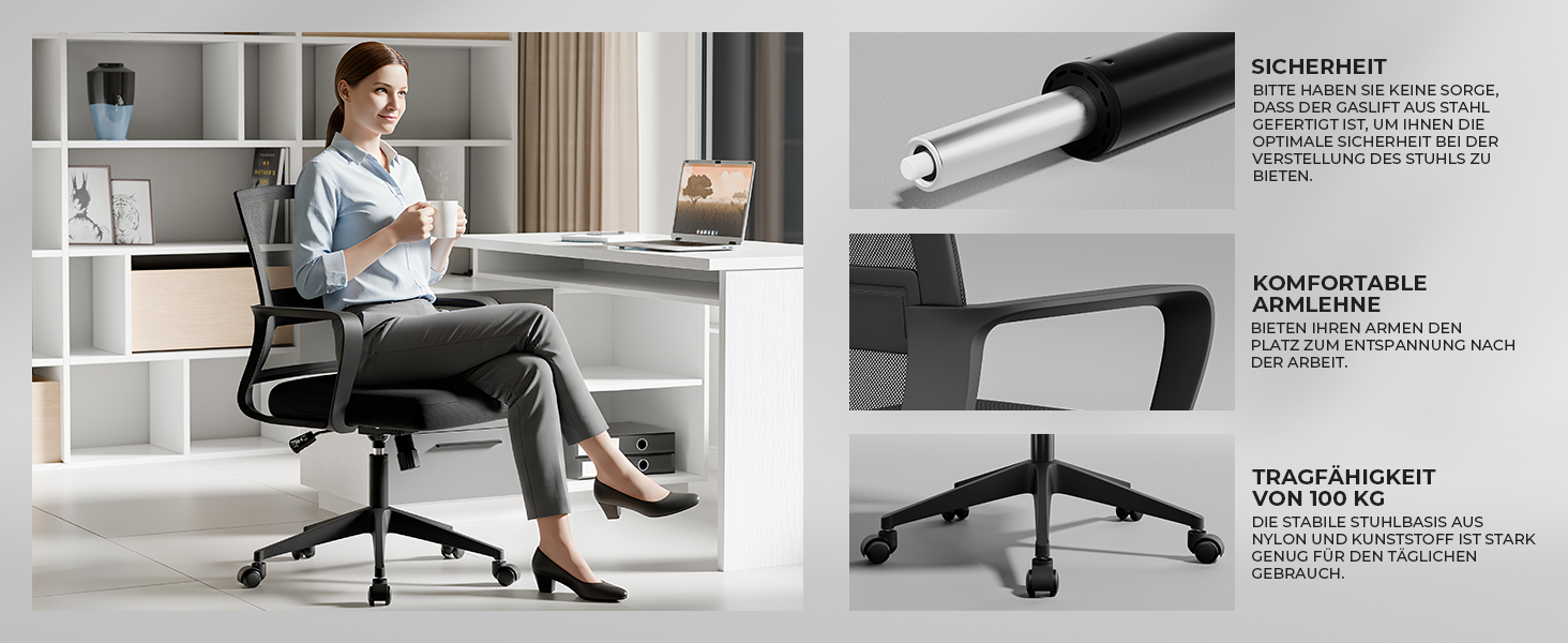 Офісне крісло Sukida, ергономічне, з підлокітниками, чорне