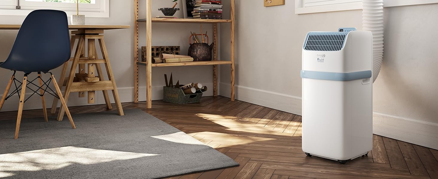 Мобільний кондиціонер De'Longhi Pinguino PAC EM82, 9400 BTU, 2.4 кВт, для приміщень до 80 м³, білий, з функцією осушення, таймером 24 години, енергоклас A
