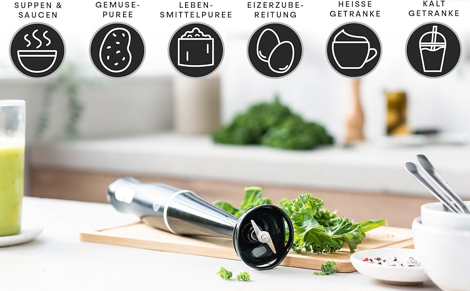 Стабілізатор MasterChef Edelstahl 3 в 1: блендер, міксер, пінозбивач. 400W, 2 швидкості, для кухні, миється в посудомийній машині