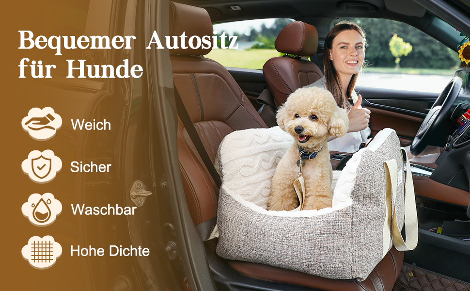 Автокрісло для собак Pawaboo: зручне ліжко-переноска для маленьких собак до 11 кг, коричнево-бежеве