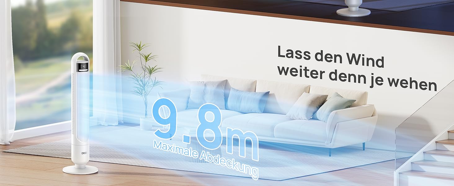 Дрео - тихий торшевий вентилятор 23dB з пультом керування, 4 швидкості, 3 режими, осциляція 90°, таймер 8H, для спальні та вітальні