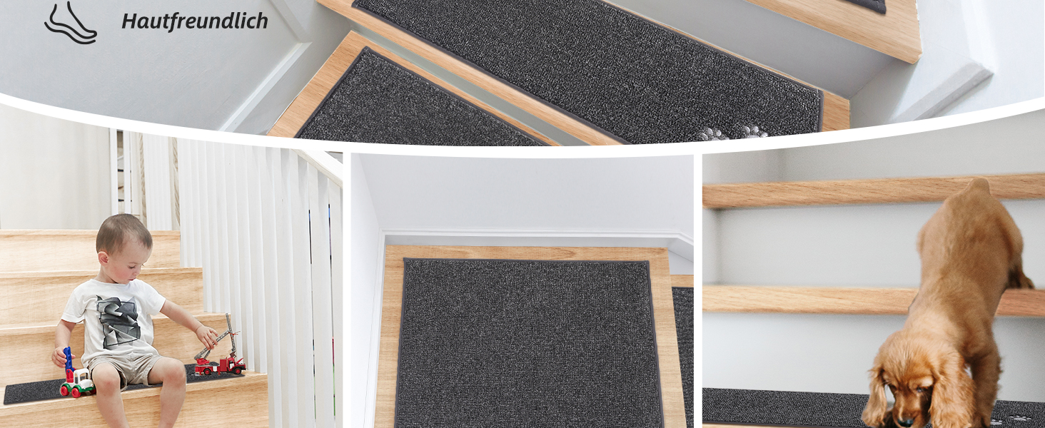 BEQHAUSE Non-Slip Stair Treads - 15 Pack, Washable Carpet for Stairs - Safe for Kids, Seniors & Pets, 22x70cm (8.7 x 27.5 inch), 100% Polyester with TPE Backing