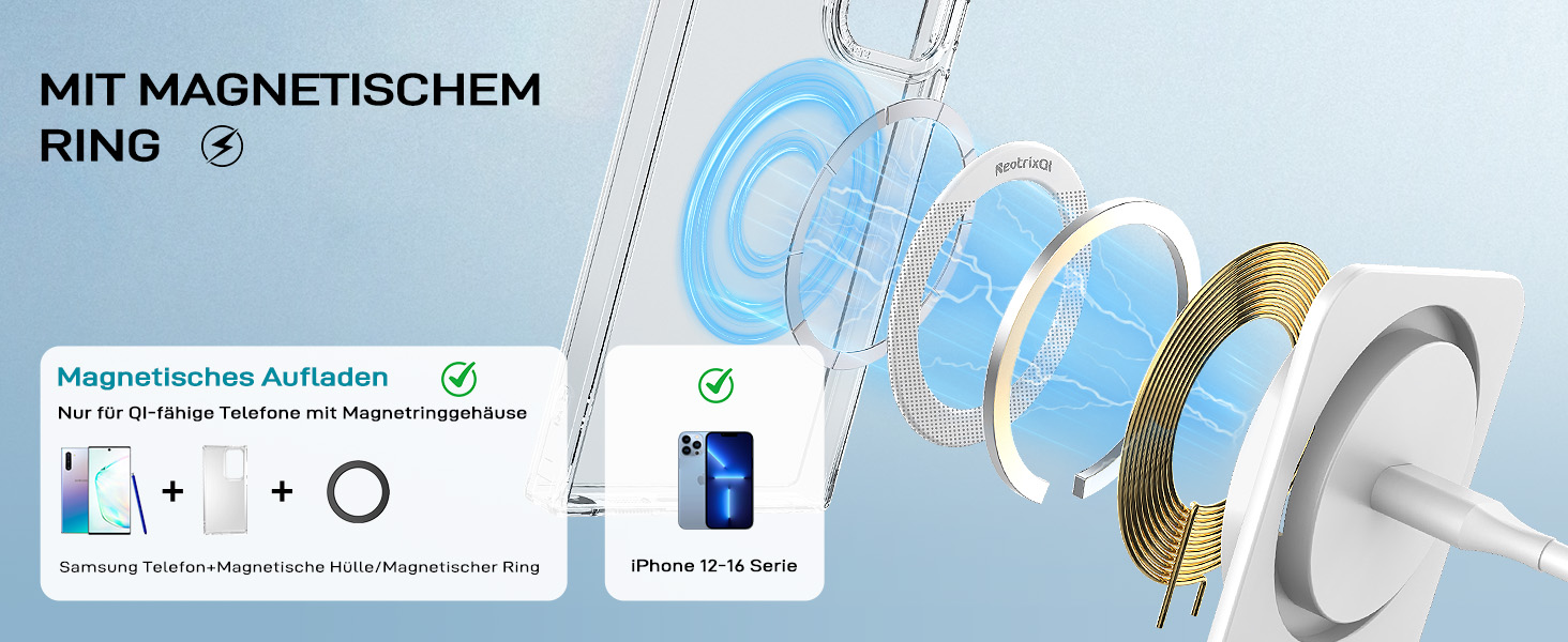 Бездротовий магнітний зарядний пристрій для Samsung Galaxy S25 Ultra/S24, iPhone 16/15/14, Pixel 10/9 Pro/8, Android, білий