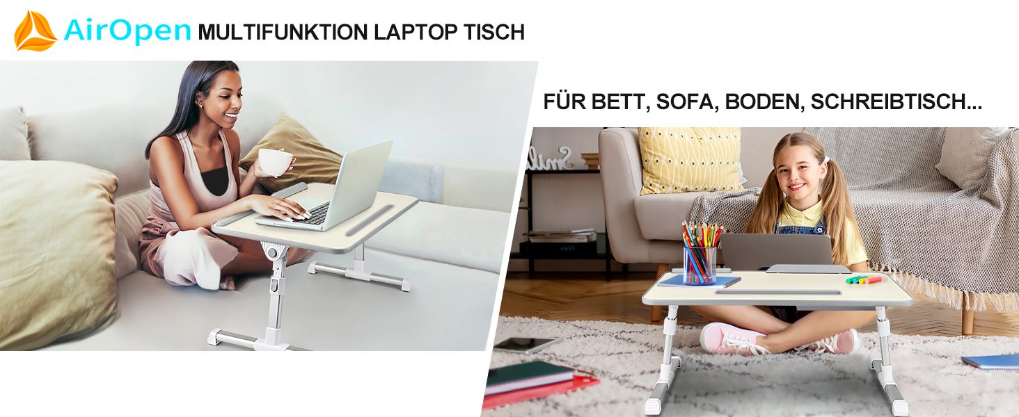 Стіл для ноутбука в ліжко, регульований, з ящиком, 60 x 34 см, бежевий