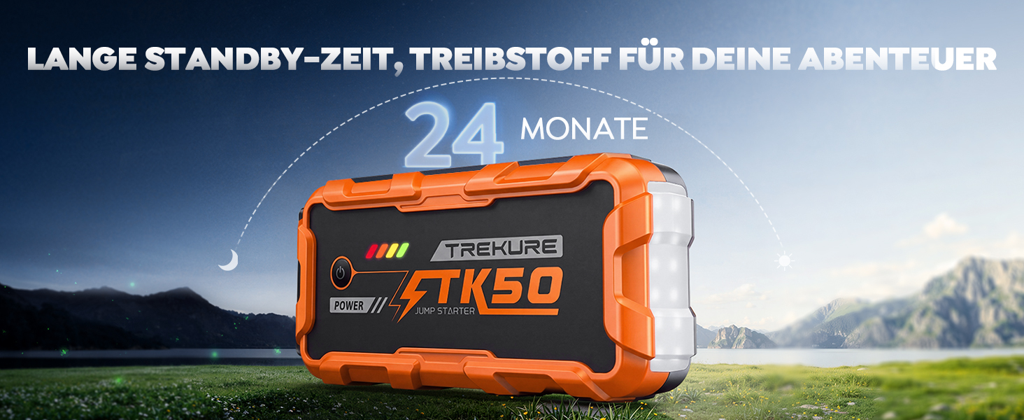 Powerbank для автомобіля 8000A Starthilfe (бензин/дизель 12.0L), 26800mAh, 12V пусковий пристрій з ліхтарем 800 люмен, 2xUSB, посилені кабелі, помаранчевий