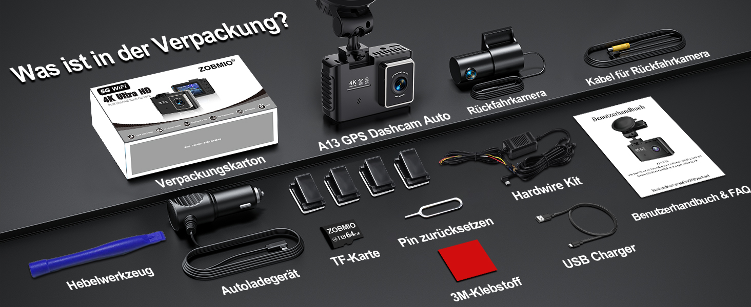 Автомобільний відеореєстратор 4K з GPS та 5GHz WiFi, передня та задня камери, 2.0