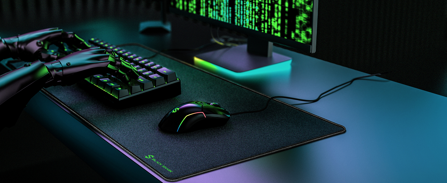 Чорний ігровий килимок Black Shark XL 900x400 мм з вологостійким покриттям та антиковзаючою основою