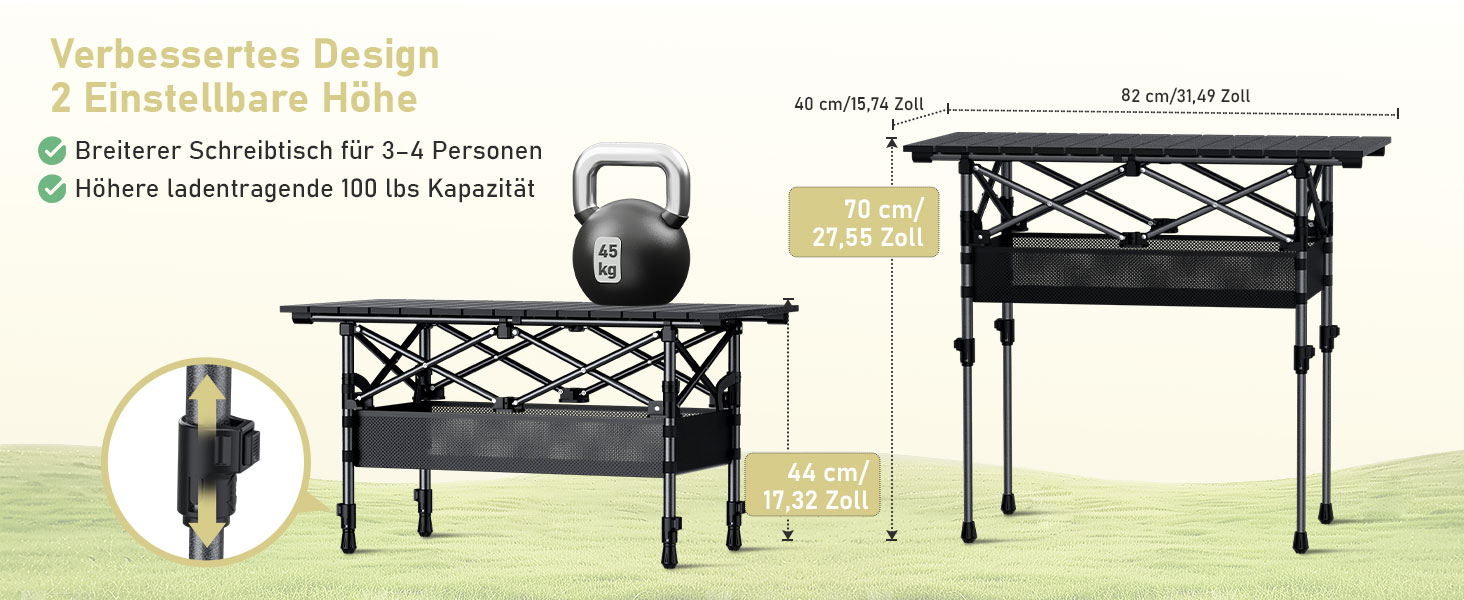 Складний алюмінієвий стіл для кемпінгу Anbte, 122x60x74 см, до 120 кг, для 6-8 осіб, з сумкою для перенесення (чорний)