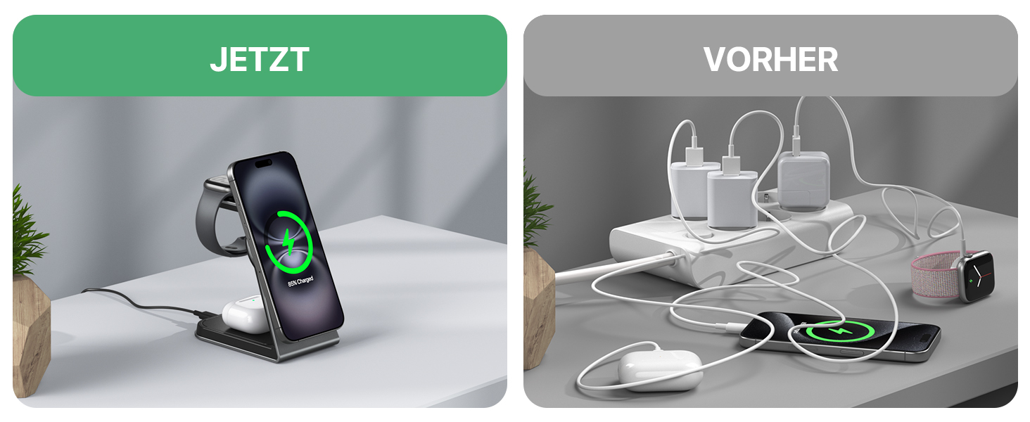 Зарядна станція 3-в-1 для Apple Watch, iPhone та AirPods Pro (індуктивна, бездротова) Сірий