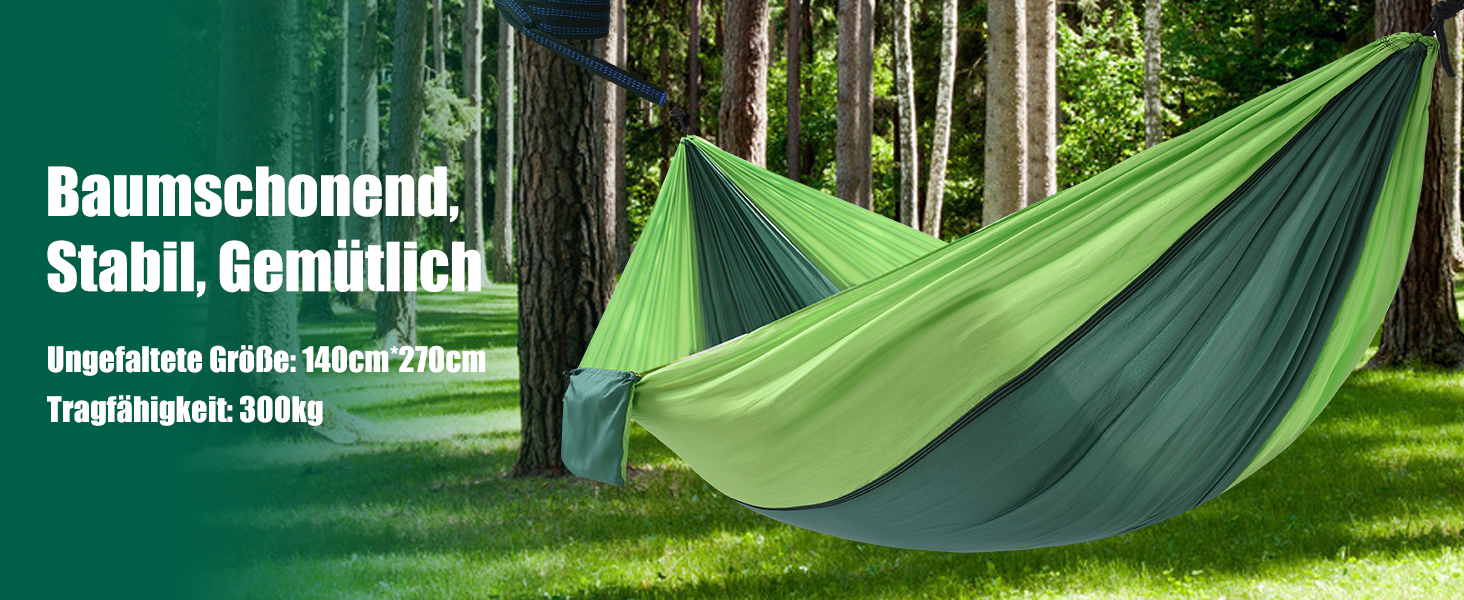 Гамак для кемпінгу Signstek, 270 x 140 см, вантажопідйомність 300 кг, ультралегкий нейлон, для відпочинку на природі, зелений