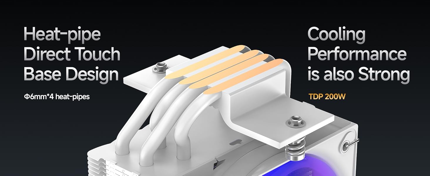 Кулер для CPU Gamma A40 WH ARGB з 4 тепловими трубками, 100мм PWM вентилятор, сумісний з Intel LGA 115X/1200/1700/1851 & AMD AM4/AM5