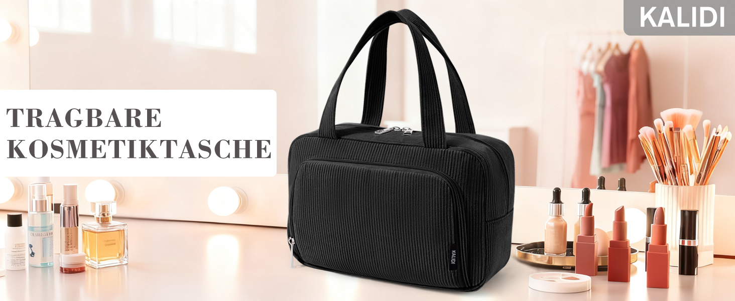 Косметичка для жінок Kalidi з багатьма відділеннями та відділенням для пензликів - велика органайзер для макіяжу та косметики, валіза, чорно-зелений колір