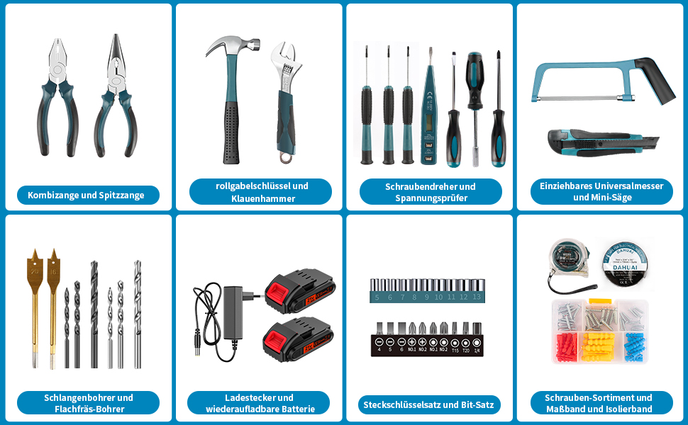 Акумуляторний шурупокрут Bogseth 21V з набором інструментів 112 шт. для дому та саду
