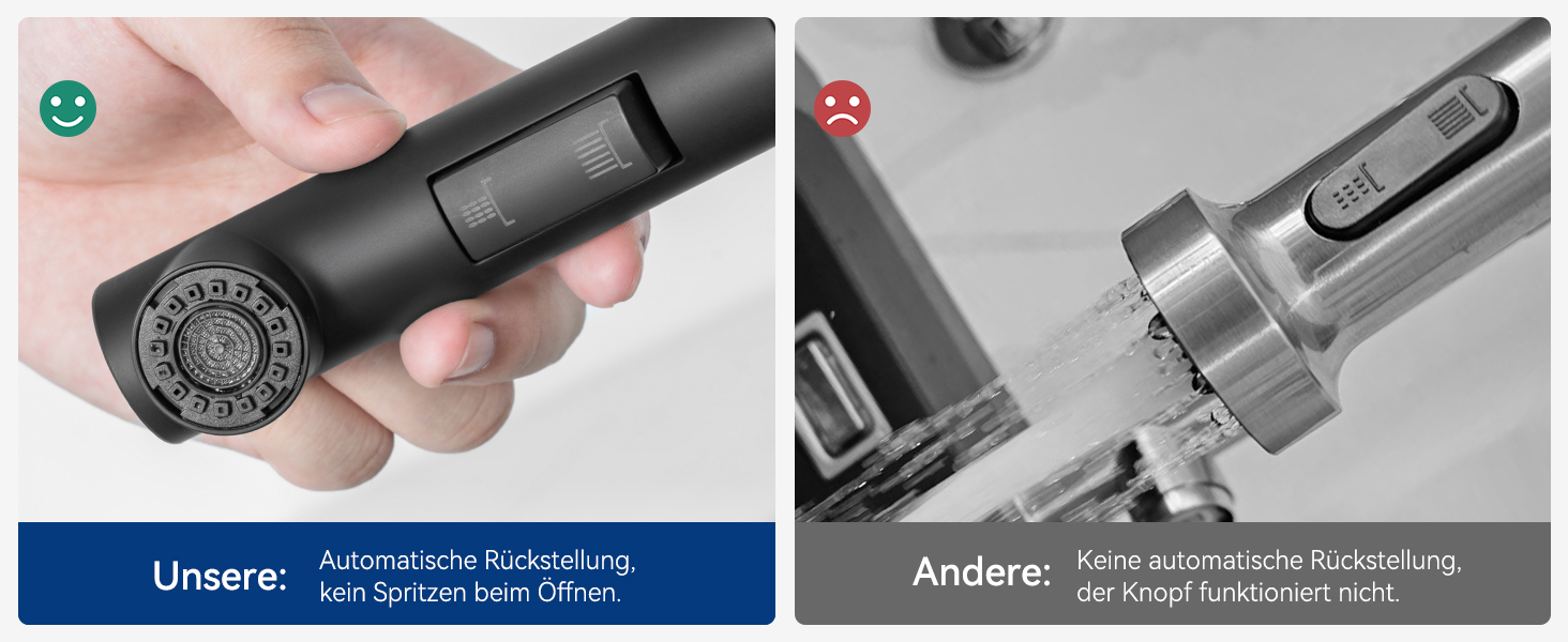 Кран кухонний CECIPA Hochdruck чорного кольору, висувна модель з душем, двома режимами струменя, поворотний на 360°, з нержавіючої сталі, ×207B (L-подібний, високий тиск)