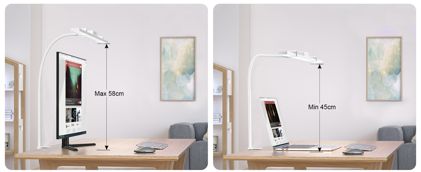LED лампа настільна EppieBasic з кріпленням, 24W, 3 насадки, регулювання яскравості, для офісу та дому, 1200LM, захист очей, гнушкий шийний механізм, 4 режими температури кольору, таймер 30 хв